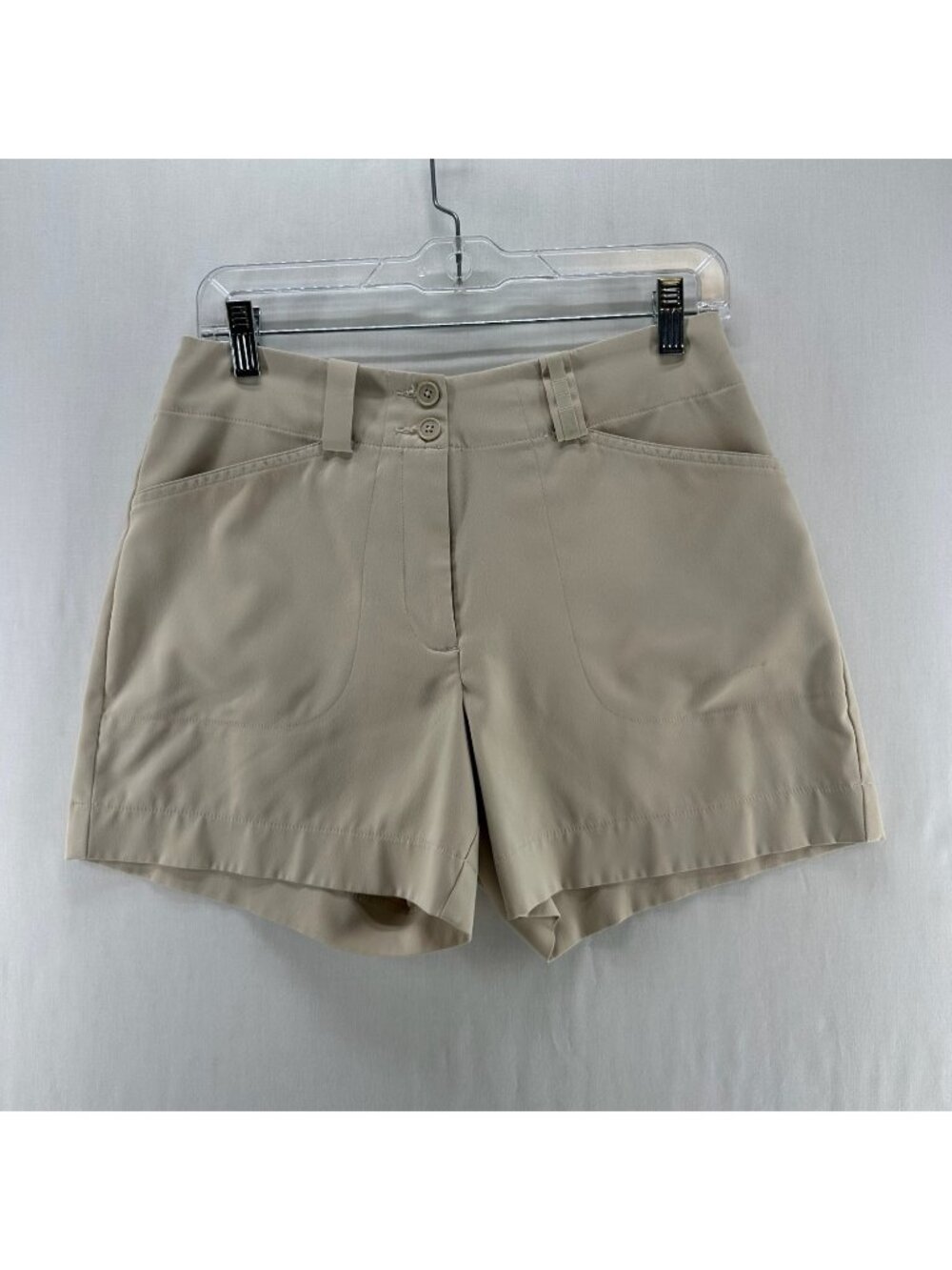 Nike Golf Dri Fit Khaki Shorts Women 4 Double Button Athletic Stretch Pocket Tan